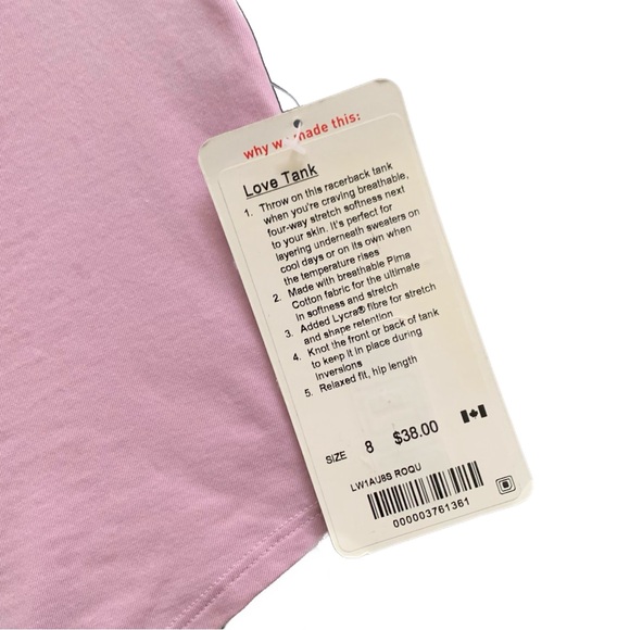 Lululemon Love Tank II Rose Quartz 
Size 8 NWT - Picture 2 of 7